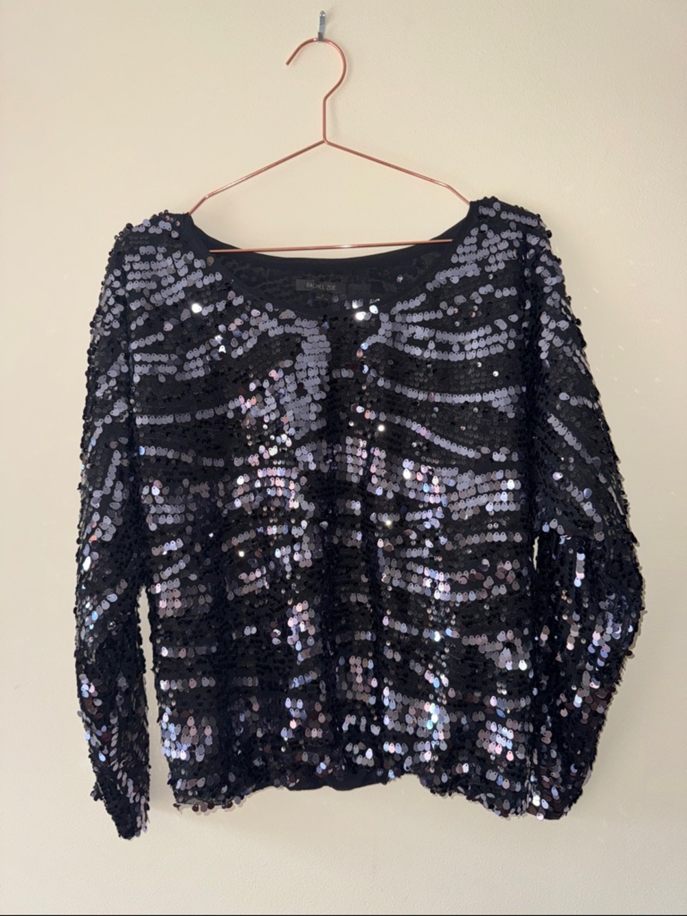 Rachel Zoe Black Sequin Long-Sleeve Women’s Top